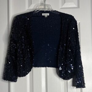 Joan River Navy Blue Sequins Sparkle Holiday Party Occasion Shrug Womens XS